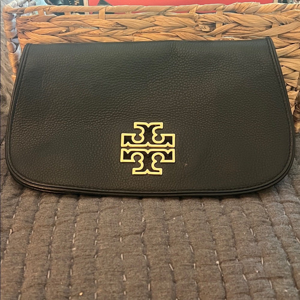 Tory Burch Black Leather Bag with Gold Emblem